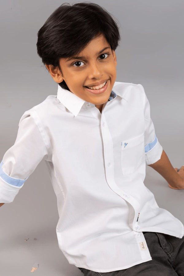 KIDS - White with Blue Solid-Stain Proof Shirt