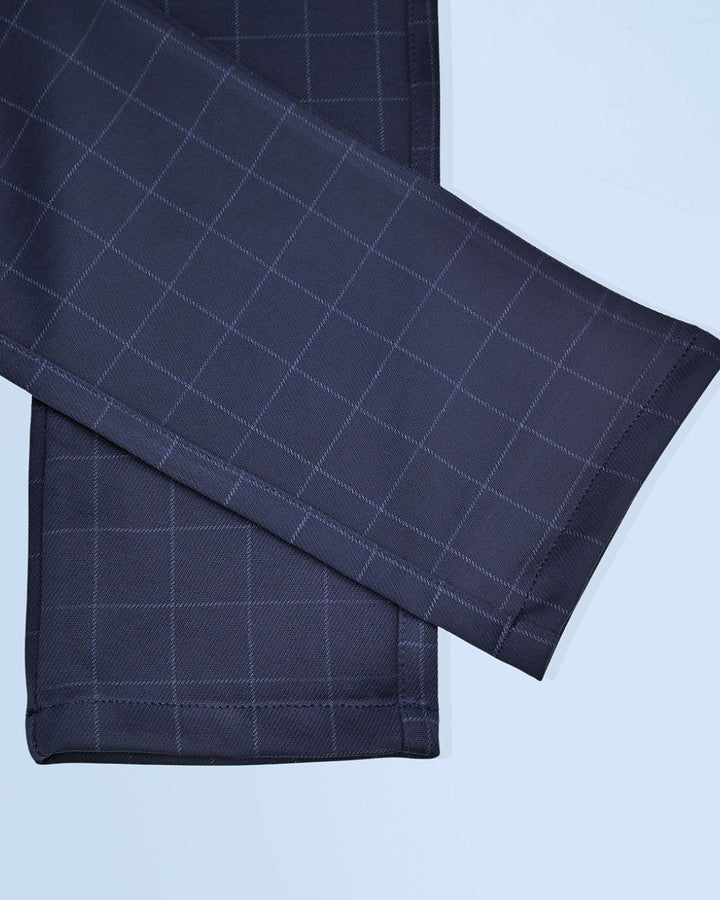 Navy Box Checks - 2 way stretch - COTTON PANT