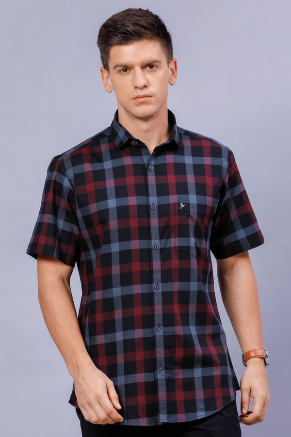 Classy Red and Black Checks - Half Sleeve - Stain Proof