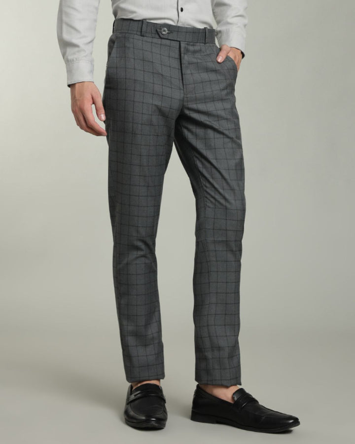Slate Grey Box Checks - Wrinkle free Formal Pant