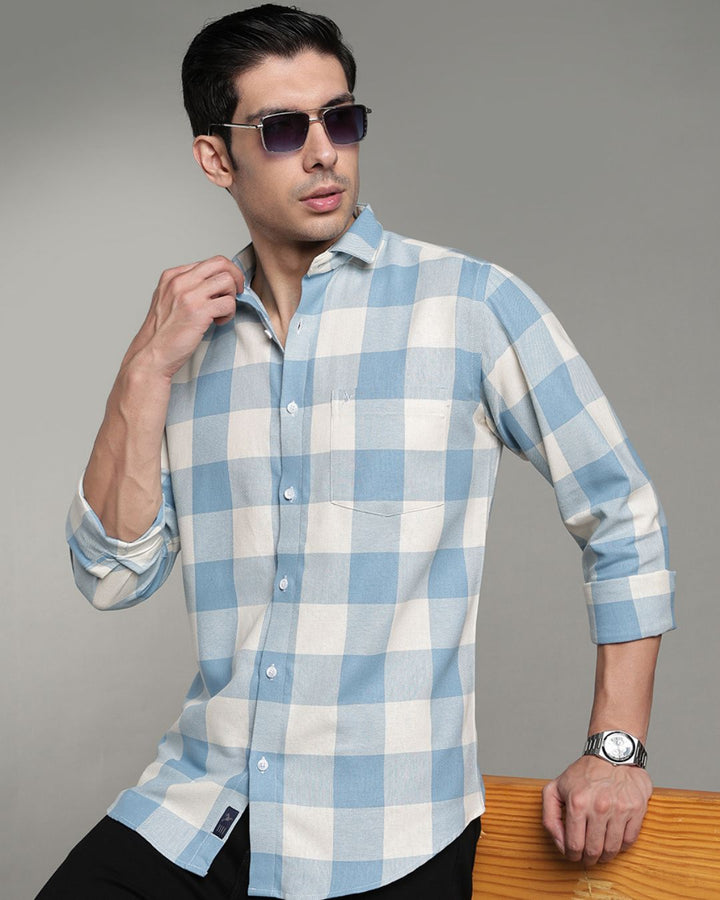 Mild Cream & Blue Box Checks -Full-Stain Proof