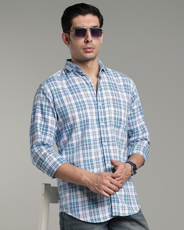 Ocean Blue Multi Line Checks - Full-Stain Proof