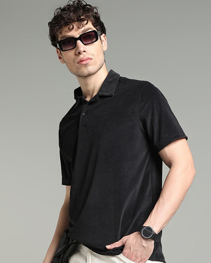 Black Geometric Textured - Polo Tshirt