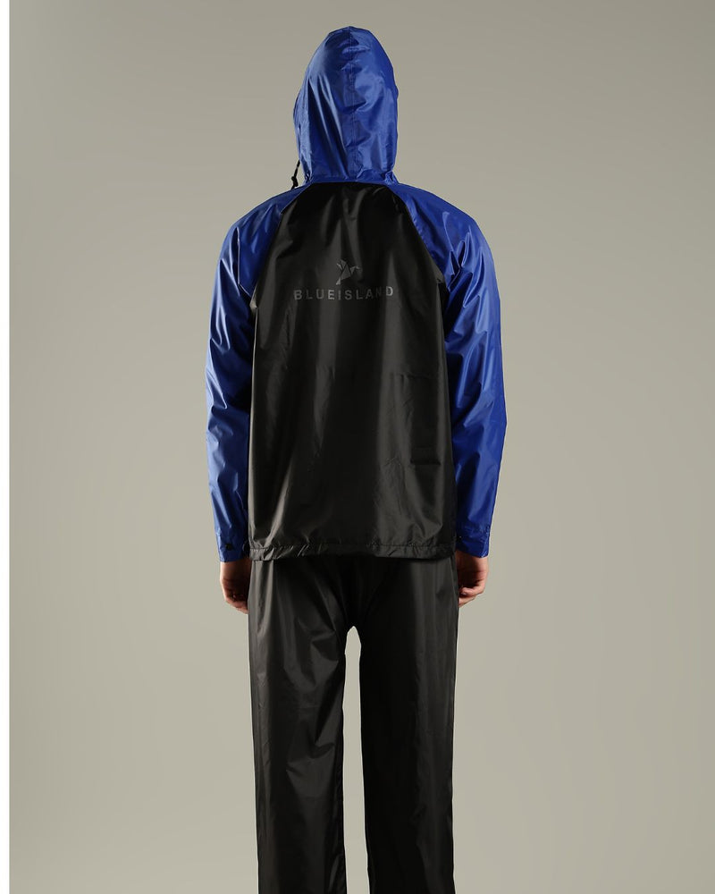 Black with Royal Blue - Rain Jacket with Mobile Pouch