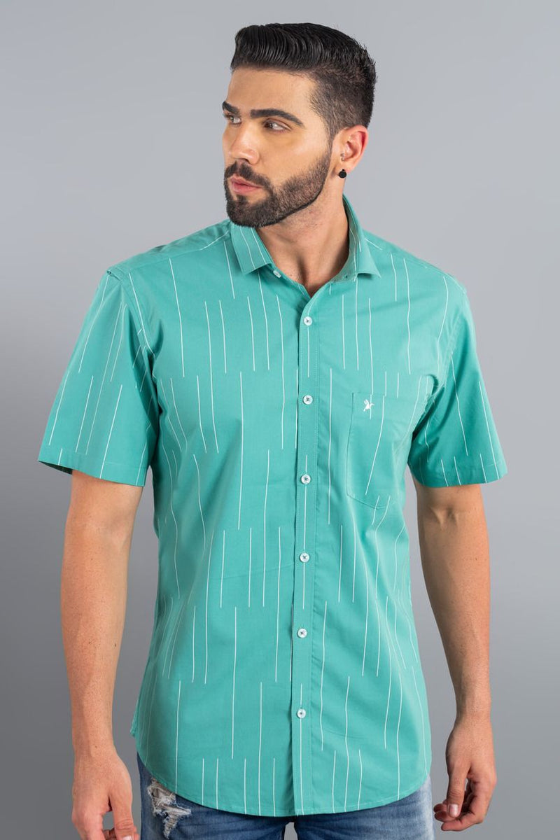 Turquoise Green Print - Half Sleeve - Stain Proof