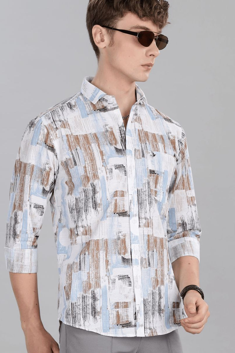 White Multi Stroke Print -Full-Stain Proof