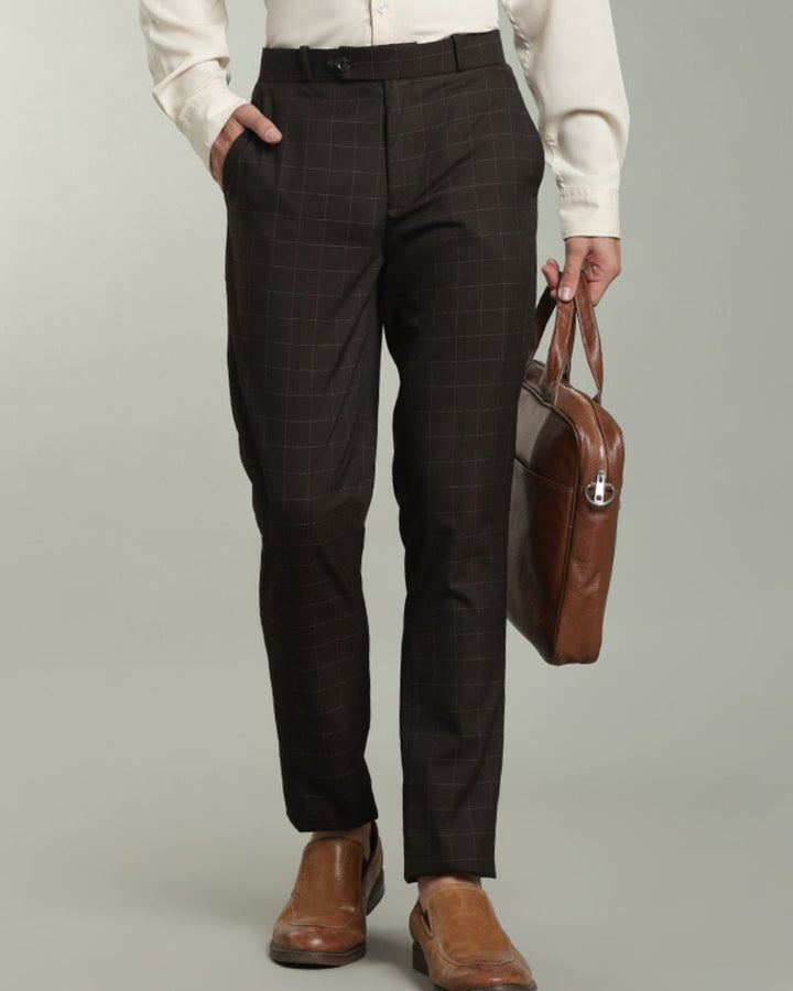 Choco Brown Box Checks - Wrinkle free Formal Pant
