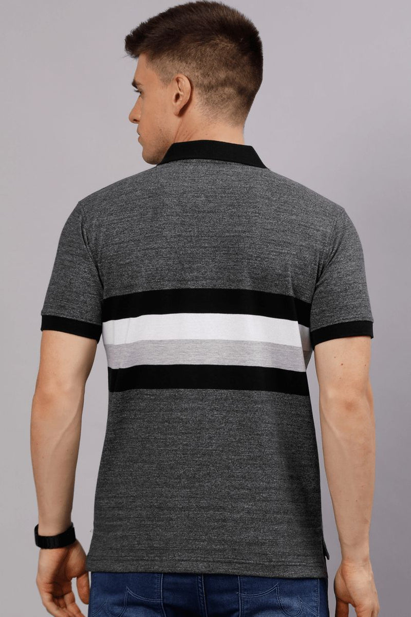 Coal Grey & White Stripes TShirt - Stain Proof