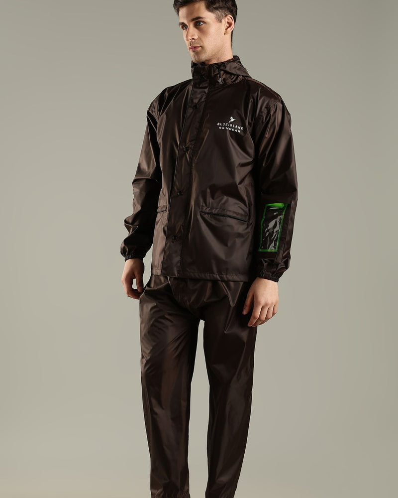 Teak Brown - Rain Jacket with Mobile Pouch