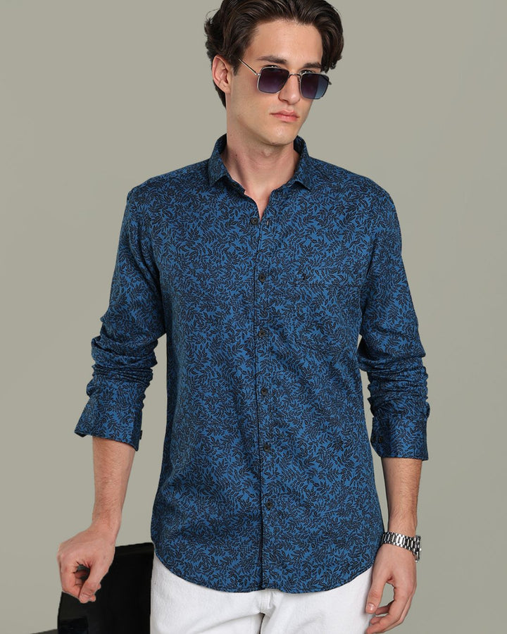 Blue Leaf Print -Full-Stain Proof