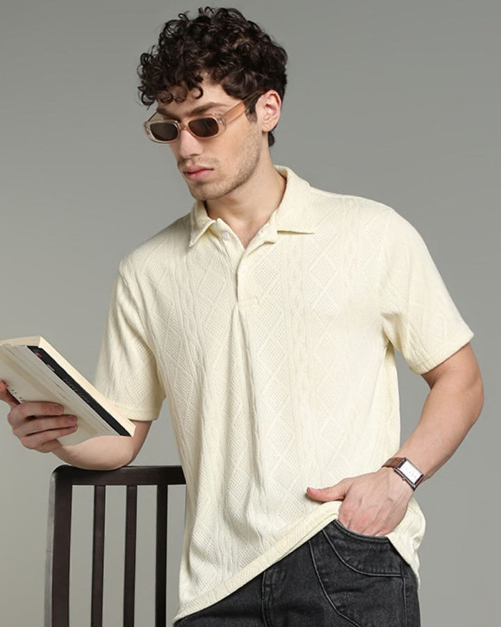 Ivory Cream Infinity Textured - Polo Tshirt