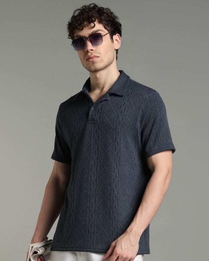 Navy Infinity Textured - Polo Tshirt