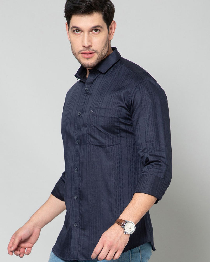 Navy Blue Self Design - Full-Stain Proof