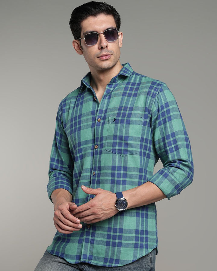 Teal Green & Navy Checks -Full-Stain Proof