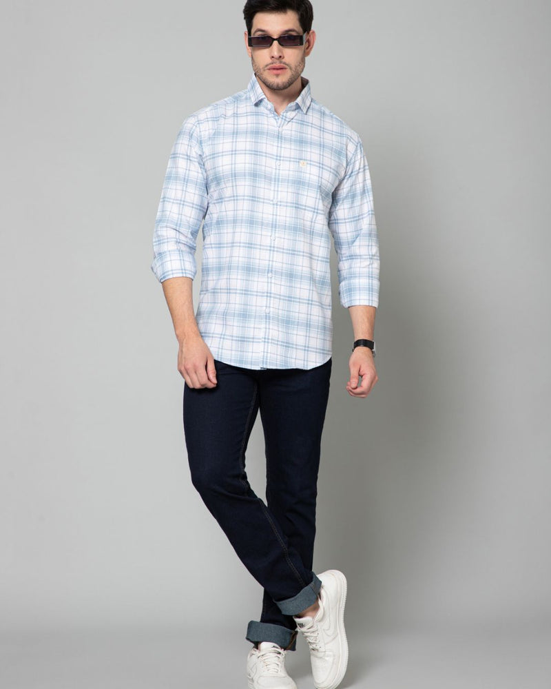 White & Bluish Grey Checks - Full-Stain Proof