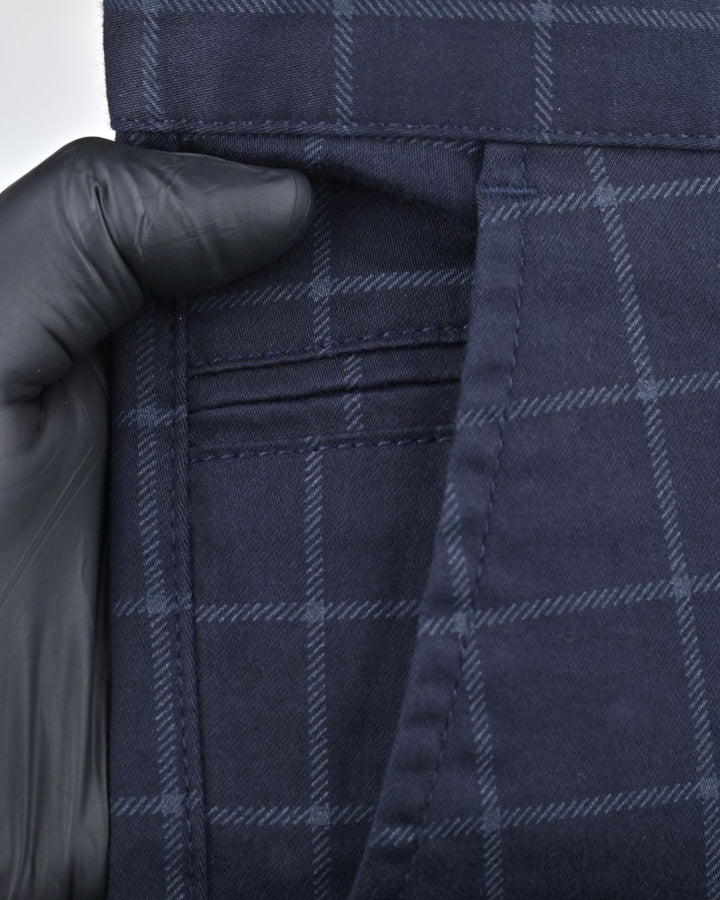 Navy Checks - 2 way stretch - COTTON PANT