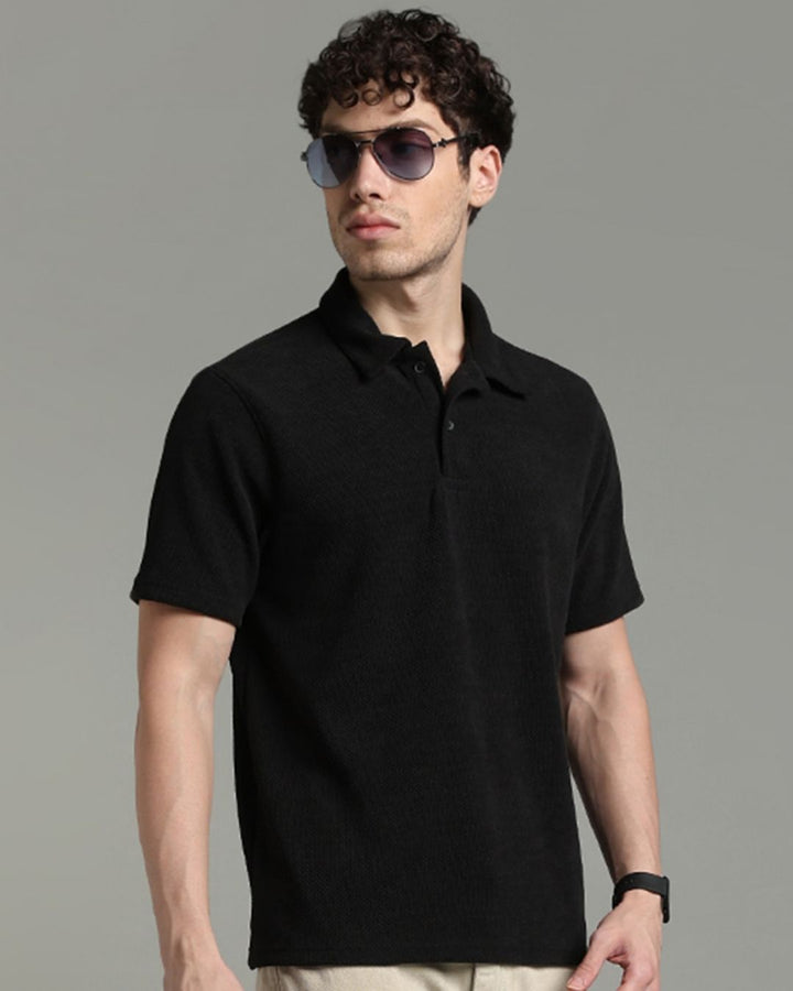Black Pop Textured - Polo Tshirt