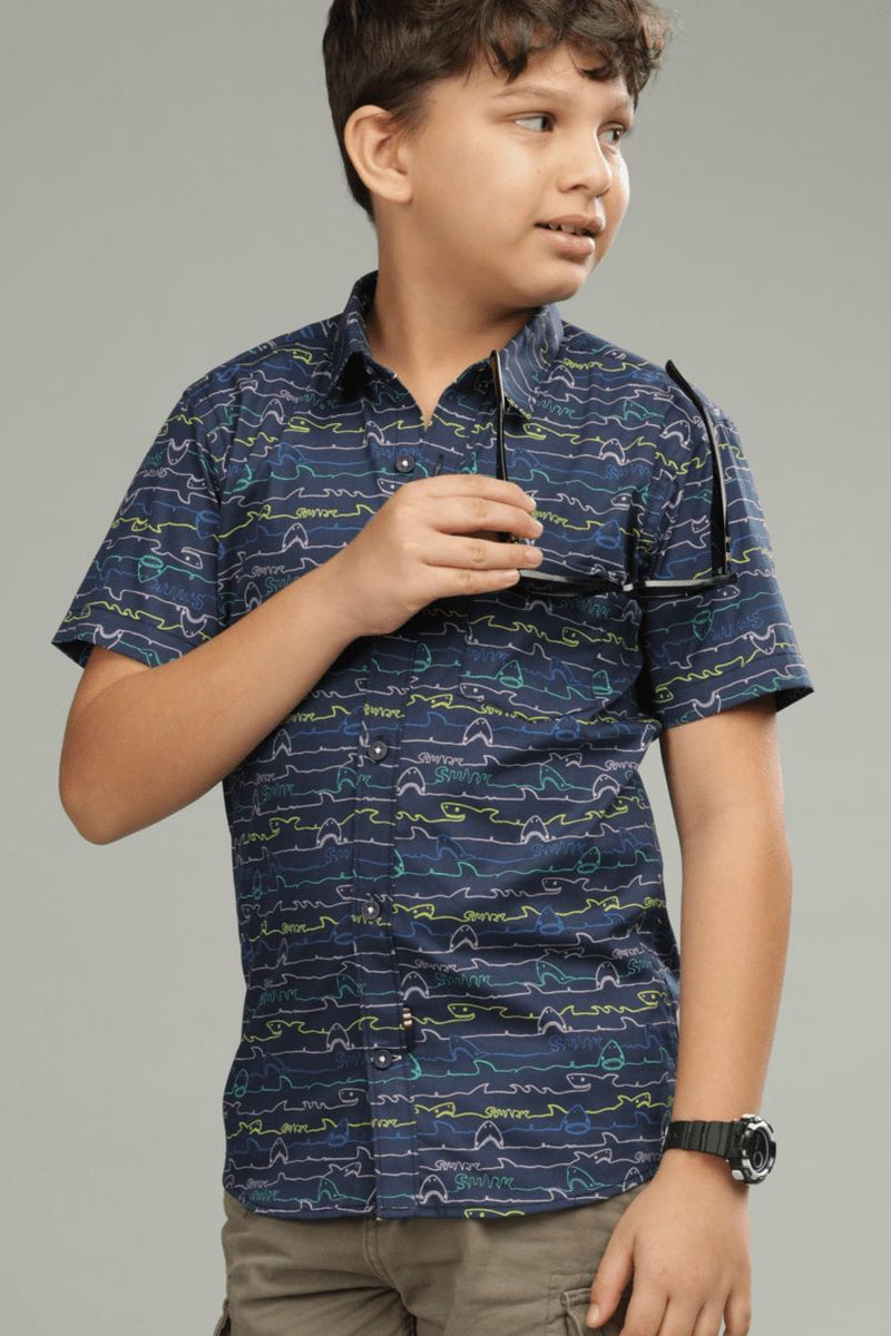 KIDS - Navy Ocean Print - Half-Stain Proof Shirt