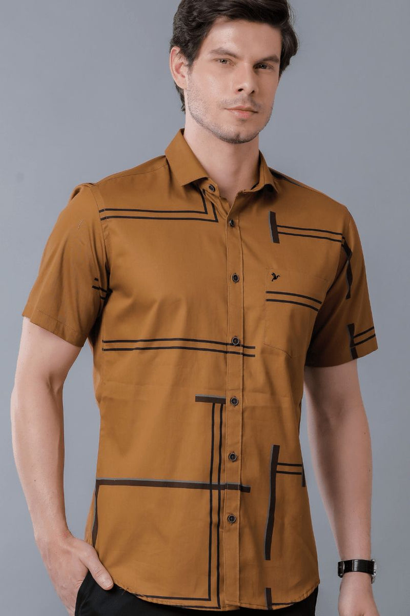 Golden Brown Print - Half Sleeve - Stain Proof