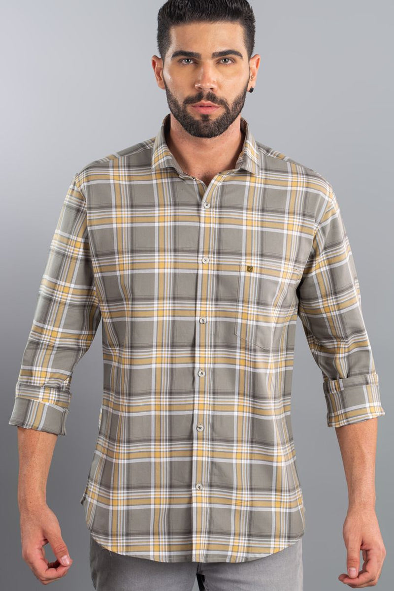 Sandal Yellow and Grey Checks - Full-Stain Proof