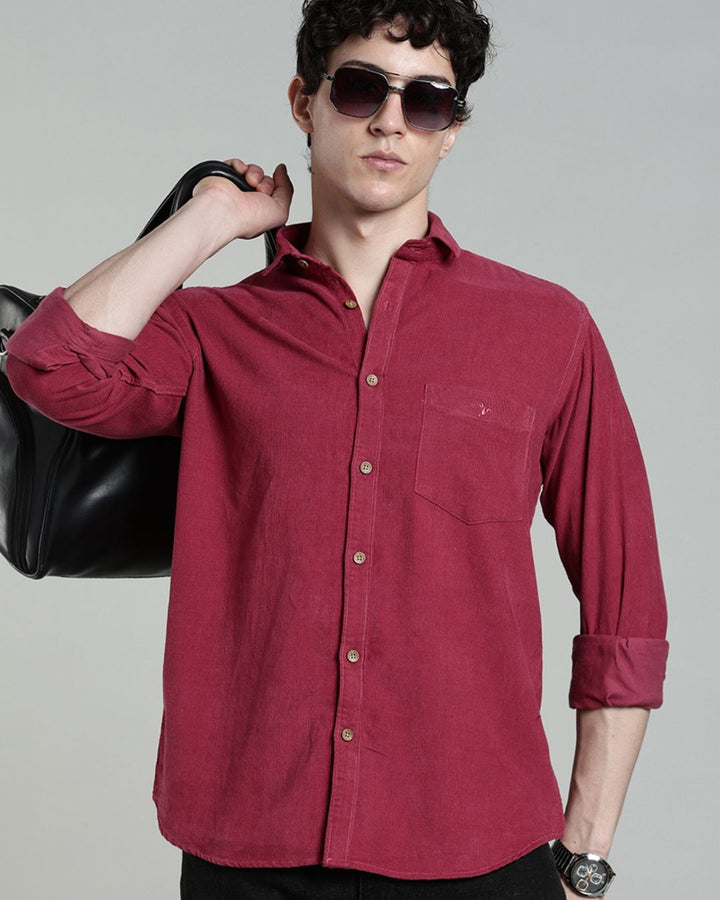 Dark Pink - Full-Corduroy Shirt