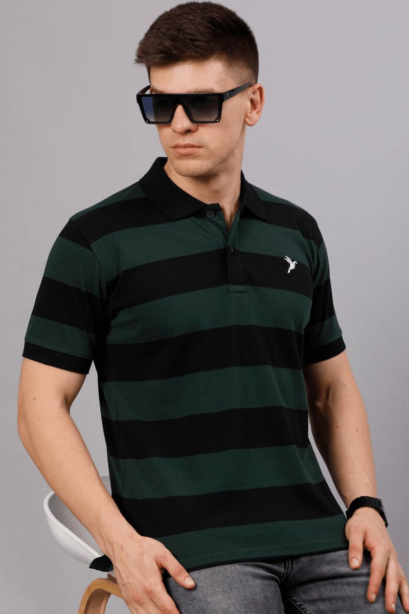 Dark Green & Black Stripes TShirt - Stain Proof