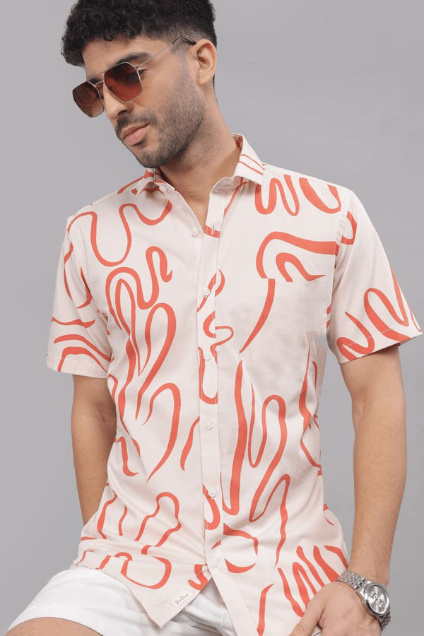 Tango Orange Print - Half Sleeve - Stain Proof