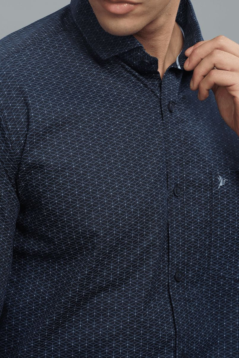 Navy Multi Dimension Print -Full-Stain Proof