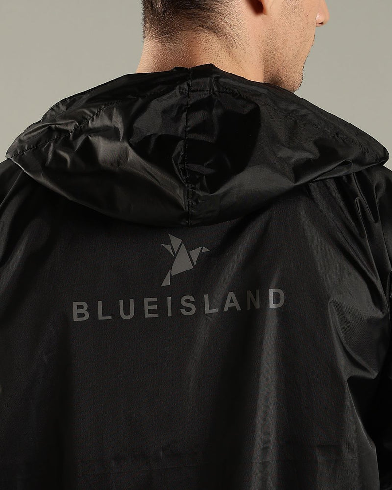 Black with Red Border - Rain Jacket with Mobile Pouch