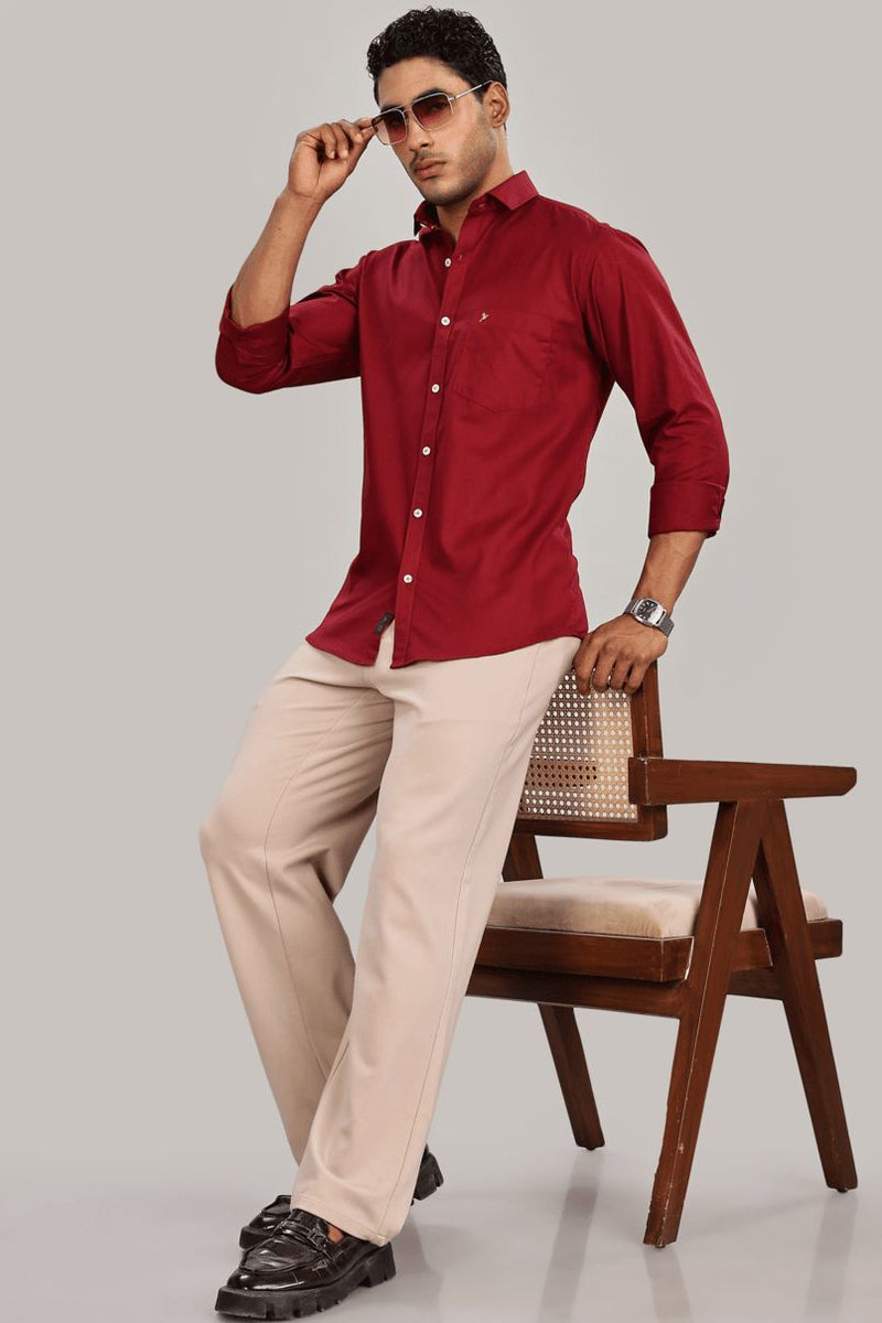 Cherry Red Cotton Linen-Full-Stain Proof