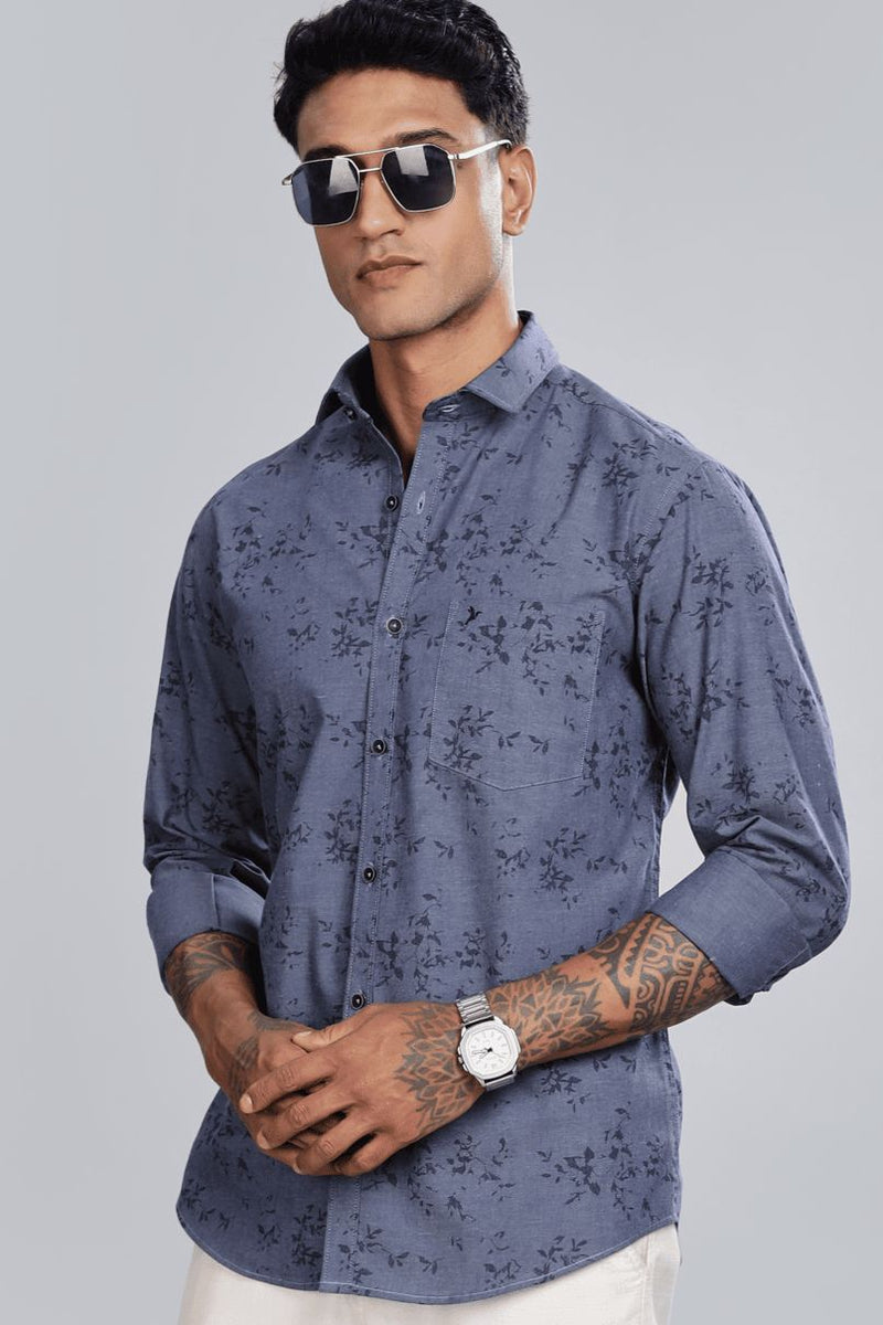 Denim Blue Floral Print -Full-Stain Proof