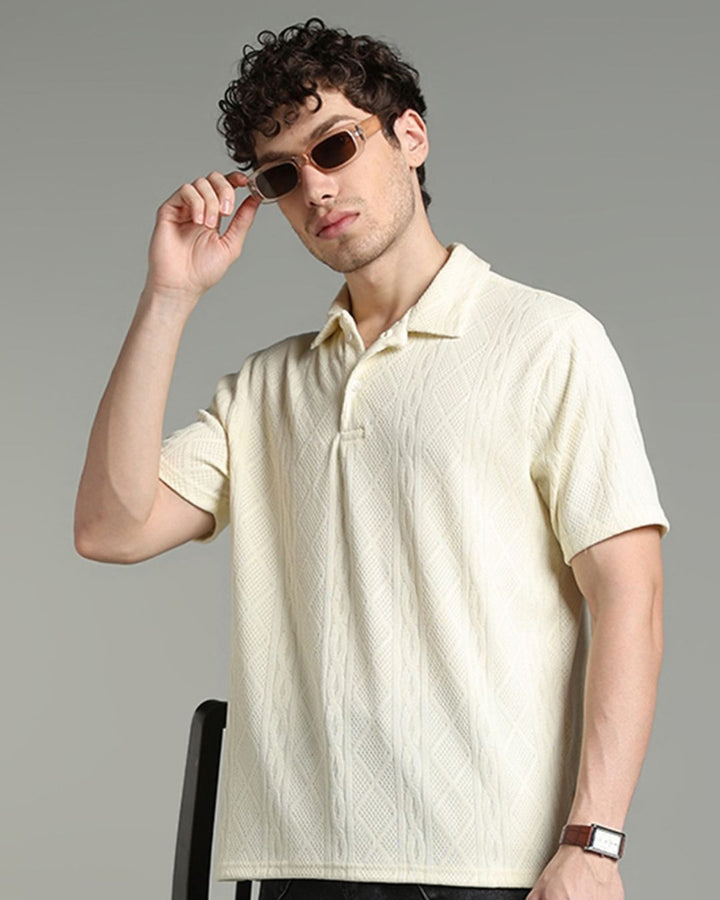Ivory Cream Infinity Textured - Polo Tshirt