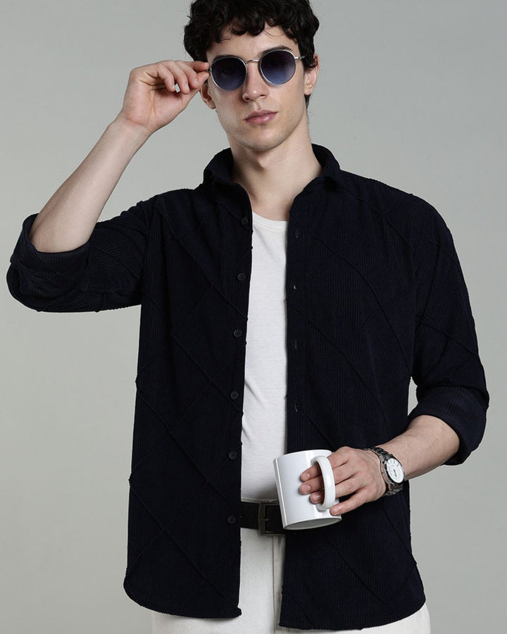 Navy Thread Checks - Full-Corduroy Shirt