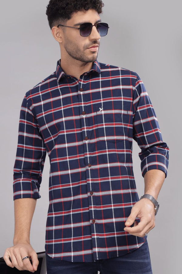 Navy Red & White Broad Checks - Full-Stain Proof