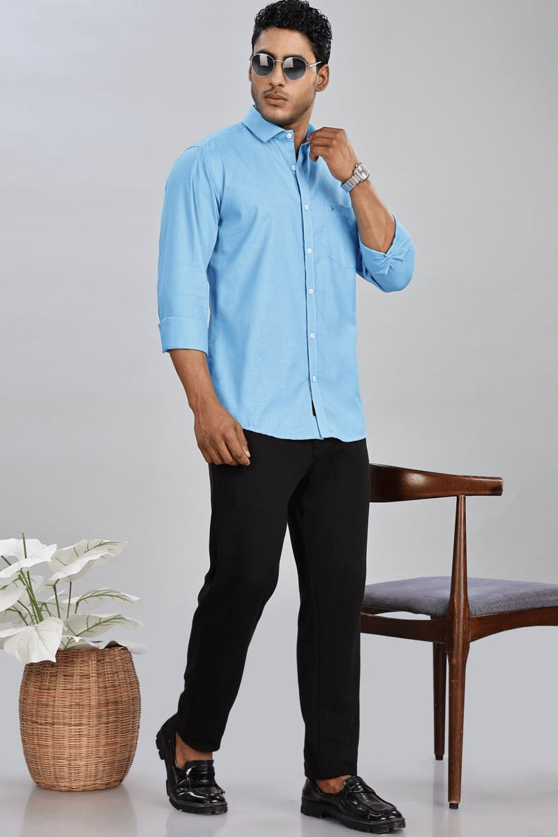 Bright Blue Cotton Linen-Full-Stain Proof