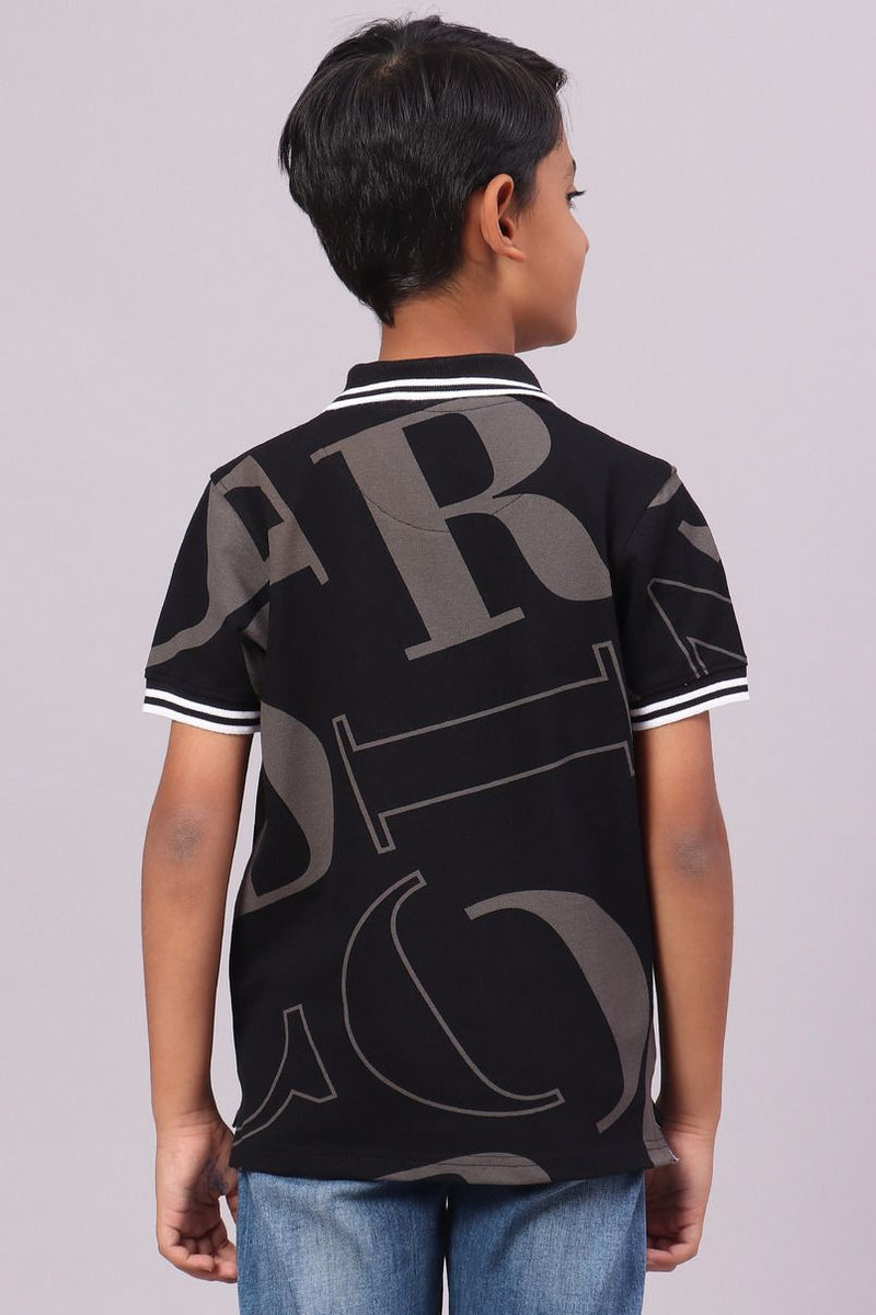 KIDS - Royal Black Printed Tshirt - Stain Proof