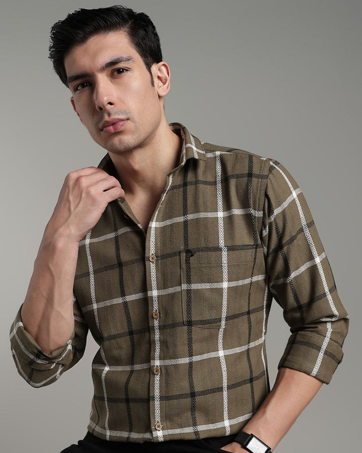 Khaki Green Monochrome Checks -Full-Stain Proof