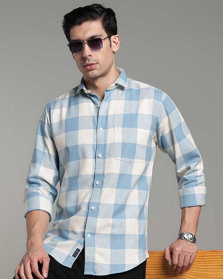 Mild Cream & Blue Box Checks -Full-Stain Proof