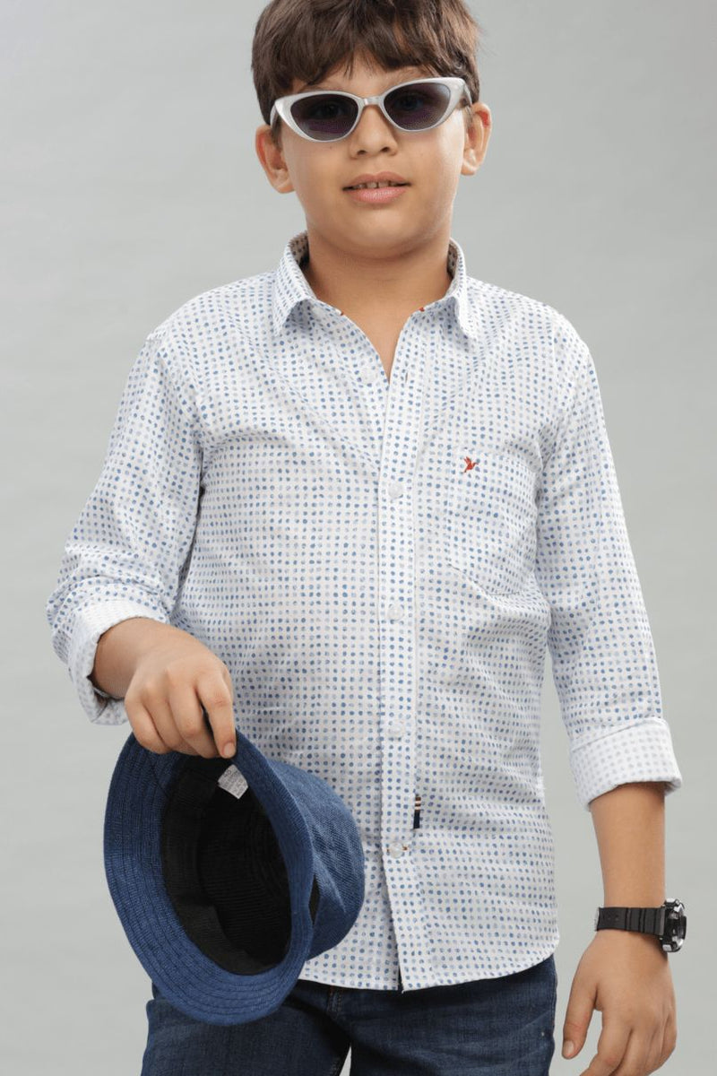 KIDS - White Matrix Dot Print -Stain Proof Shirt