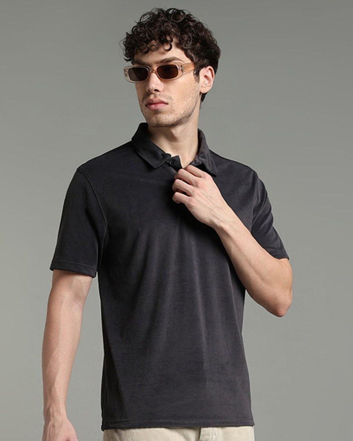 Iron Grey Geometric Textured - Polo Tshirt
