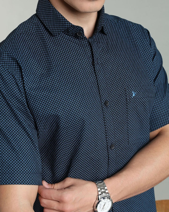 Navy Hex Print -Half-Stain Proof