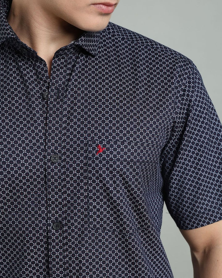 Navy Round Print -Half-Stain Proof