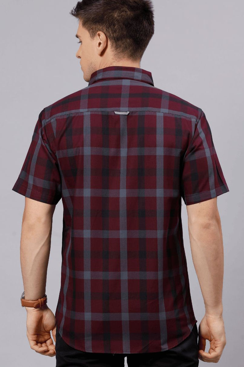 Burgundy Red Checks - Half Sleeve - Stain Proof