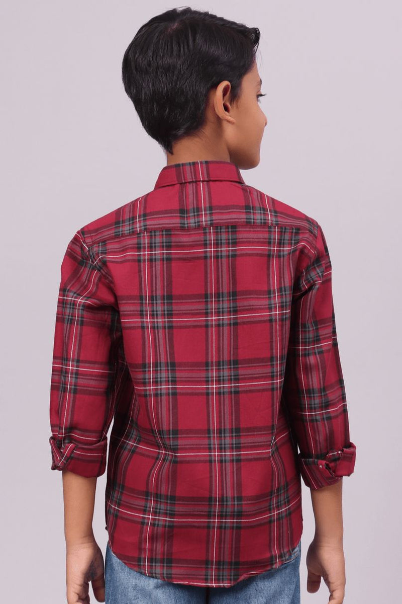KIDS - Burgundy Red Checks-Full-Stain Proof Shirt