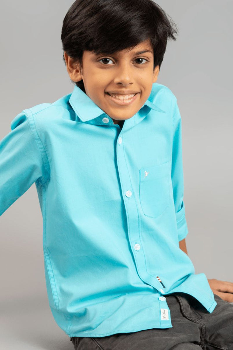 KIDS - Turquoise Blue Solid-Stain Proof Shirt