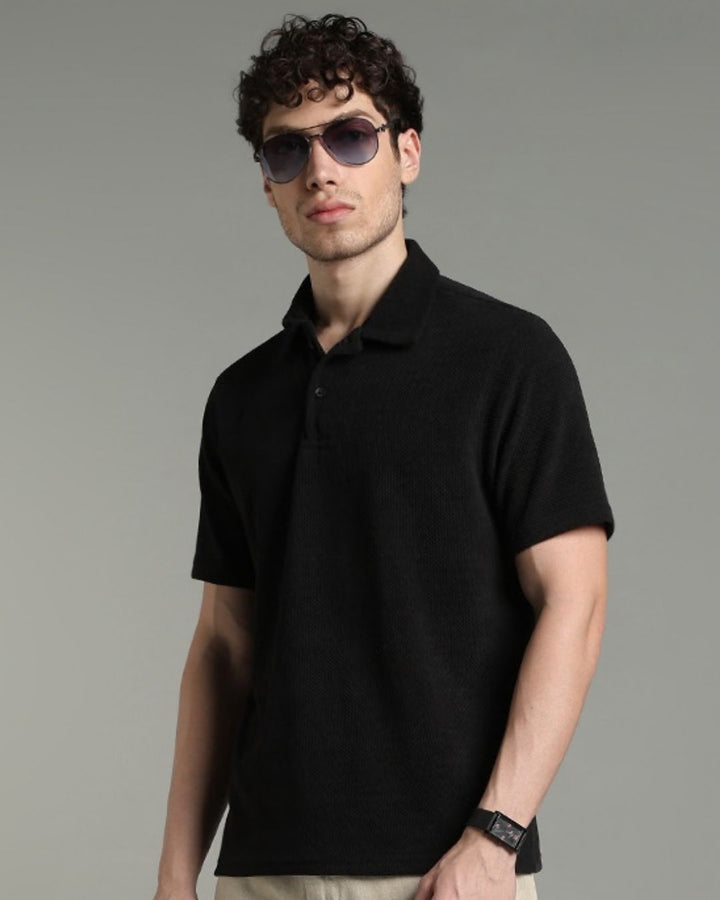 Black Pop Textured - Polo Tshirt