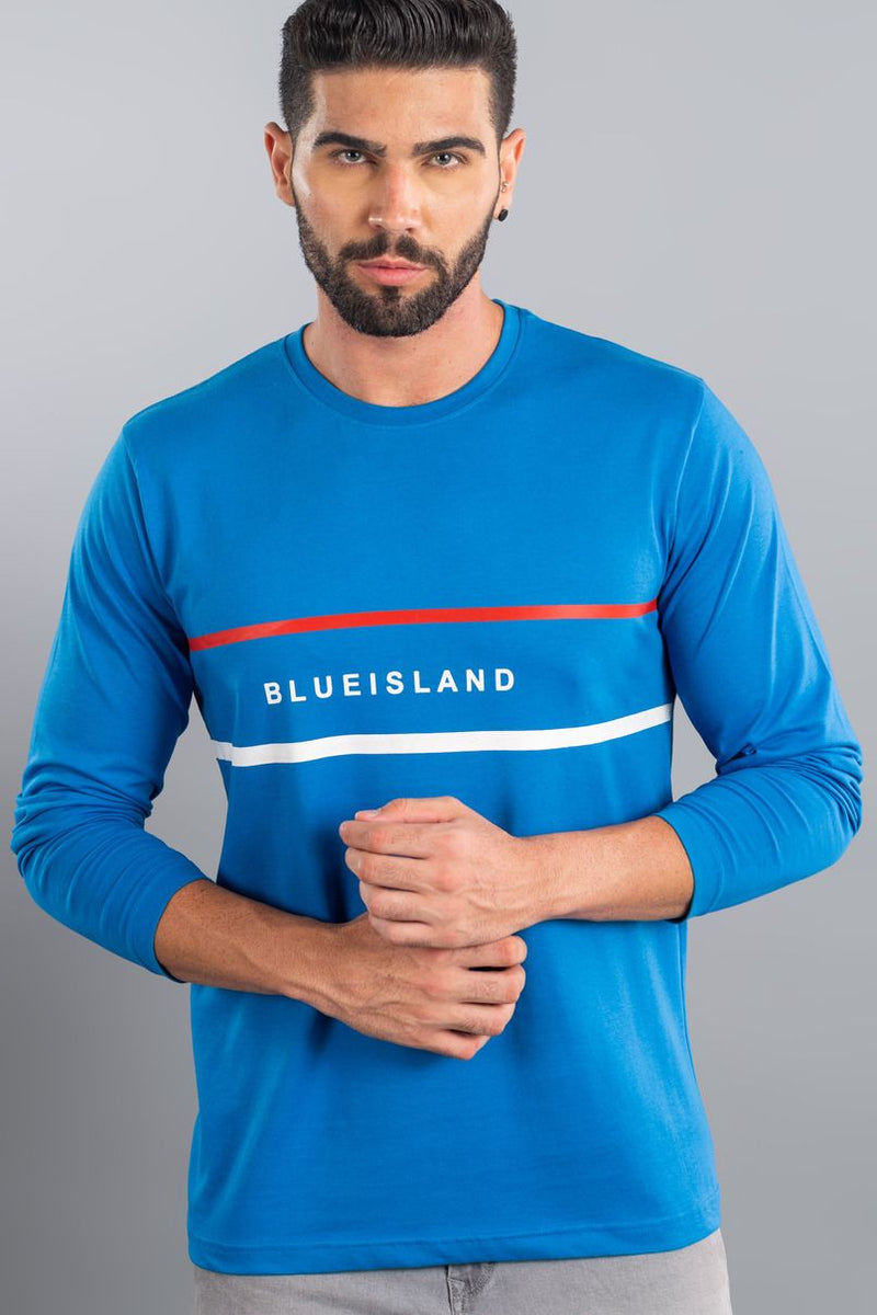 Blue Double Stripes- Full Sleeve TShirt - Stain Proof