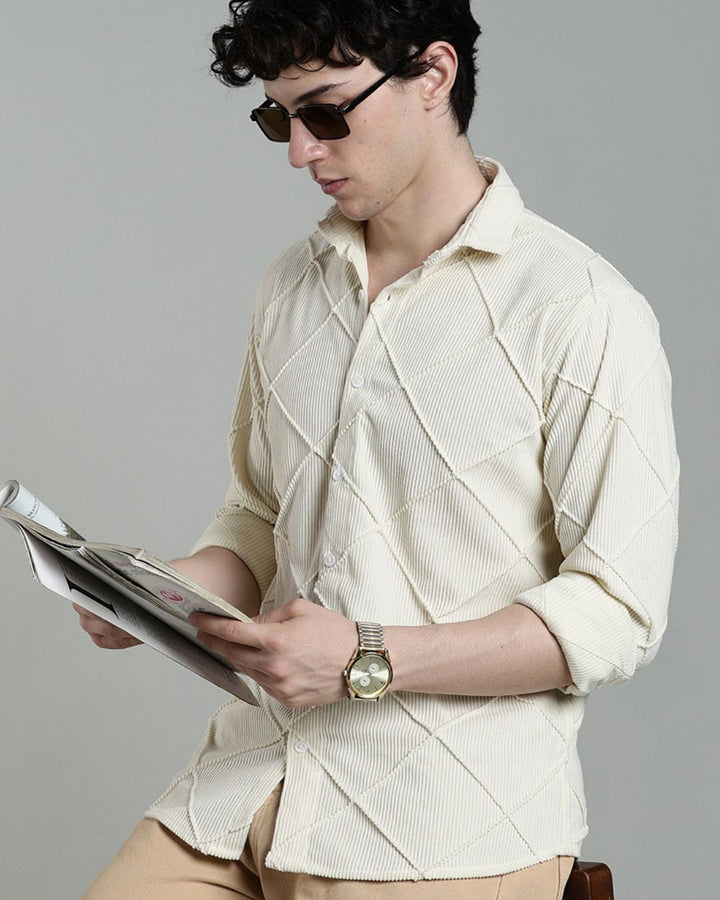 Cream Thread Checks - Full-Corduroy Shirt