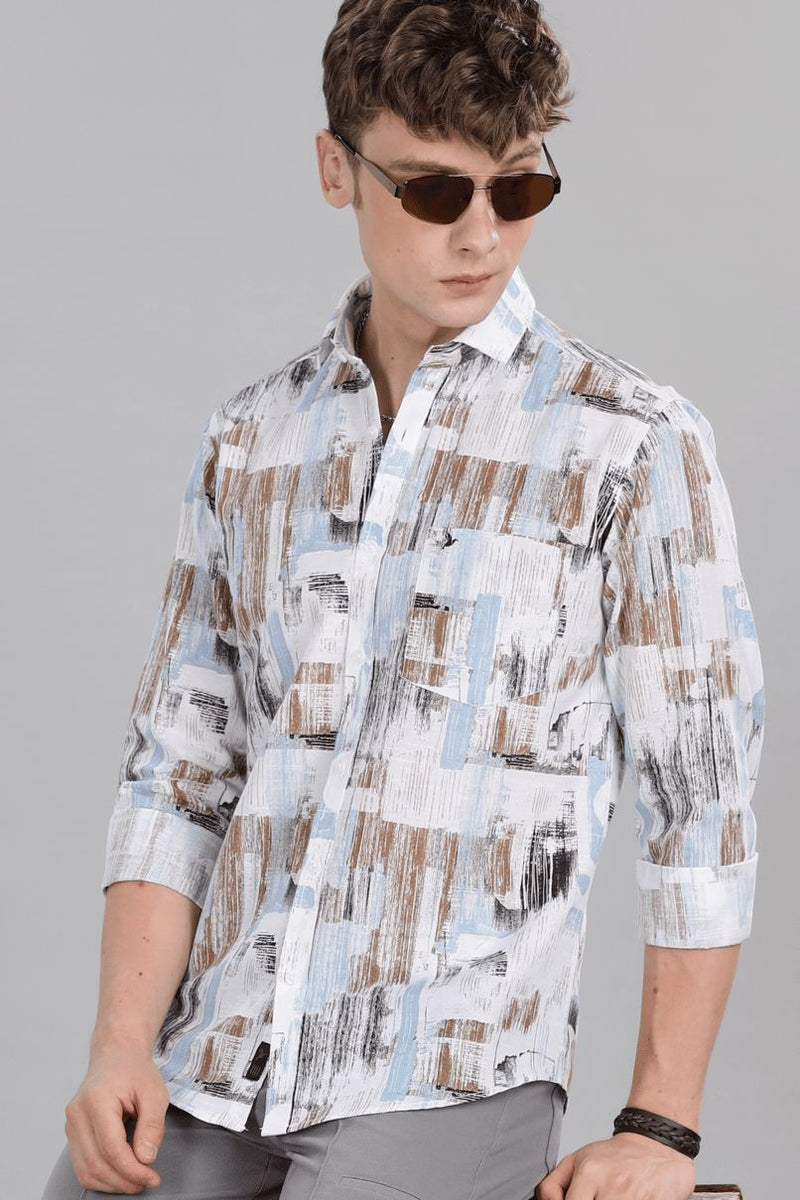 White Multi Stroke Print -Full-Stain Proof
