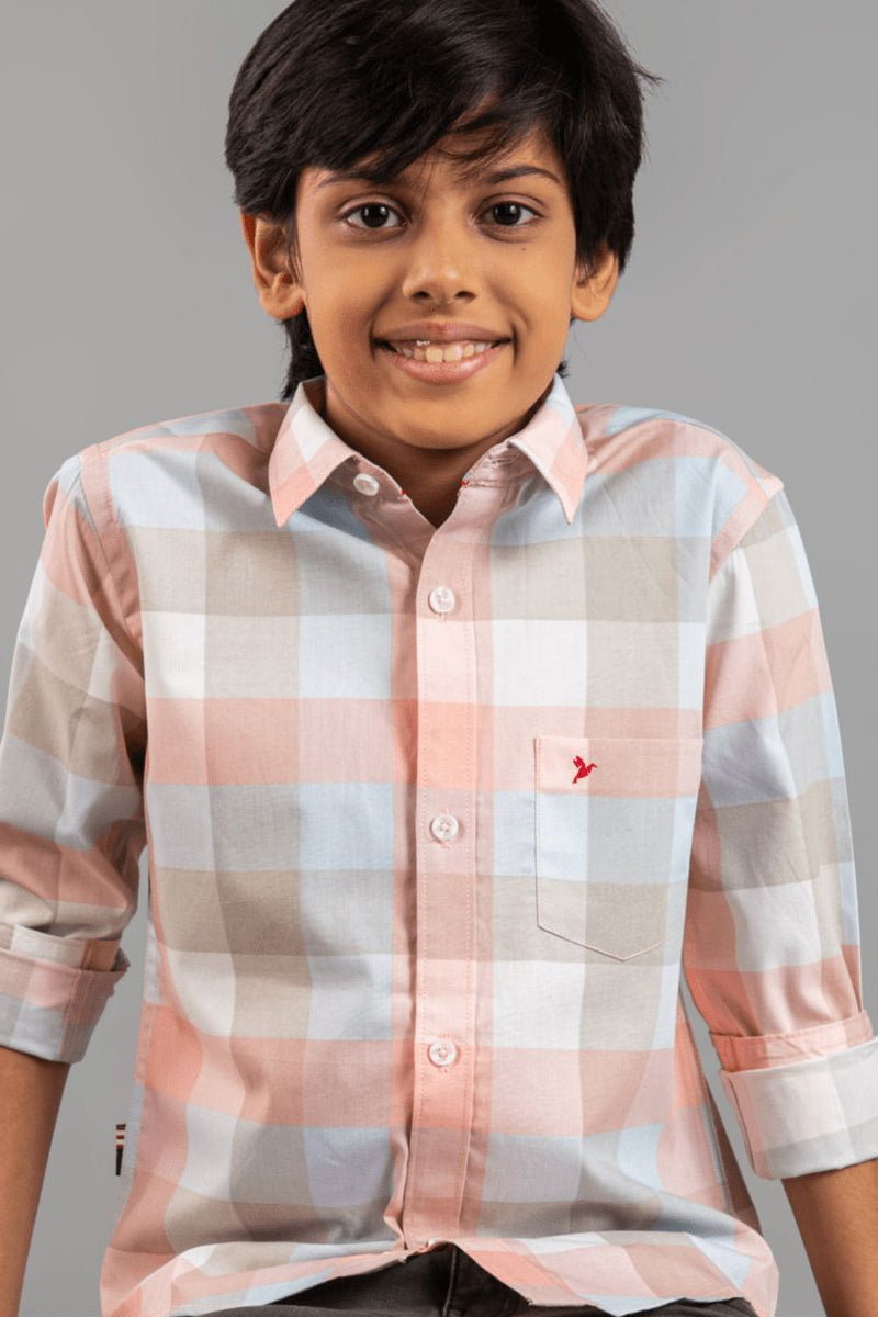 KIDS - Fawn Pink Box Checks-Stain Proof Shirt